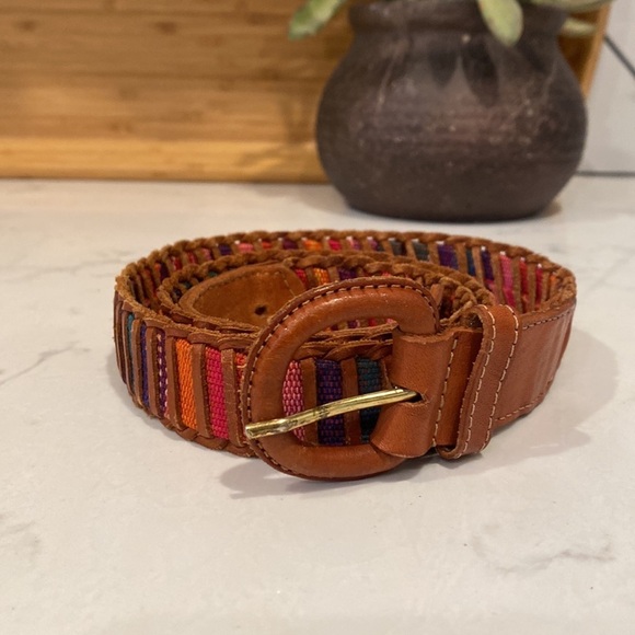 Genuine leather colorful sarape belt sz Xl bohemian festival main image 4